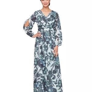 SLNY Blue Floral Long Sleeve Dress